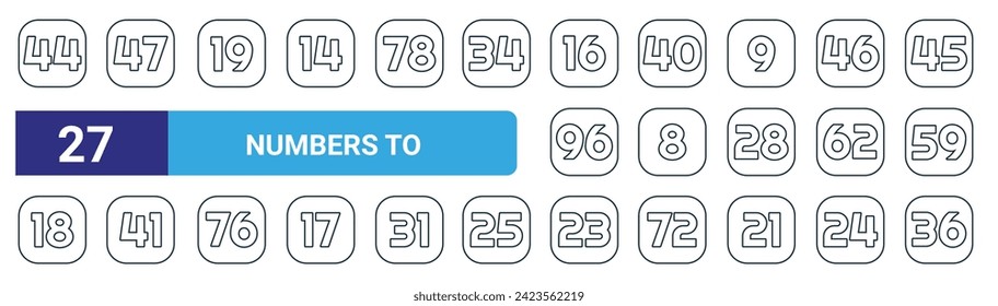 set of 27 outline web numbers to icons such as  ,  number, vector thin line icons for web design, mobile