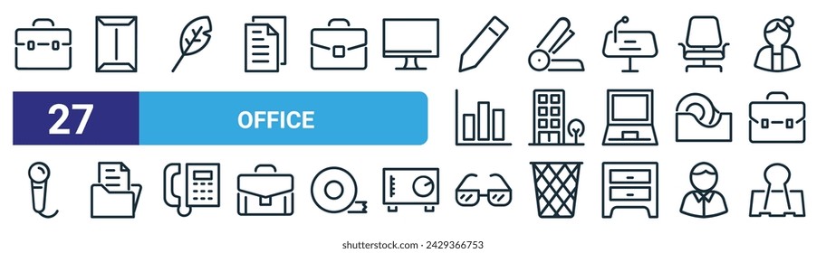 conjunto de 27 iconos de oficina web de esquema como negocios, negocios, bolígrafo, negocios, carpeta, iconos de línea delgada vectorial para diseño web, aplicación móvil.