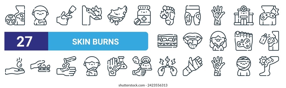 Set von 27 Umriss Web-Haut brennt Symbole wie Verbrennung, Verbrennung, Verbrennung, Strom, Vektordünn-Linie Symbole für Web-Design, mobile App.