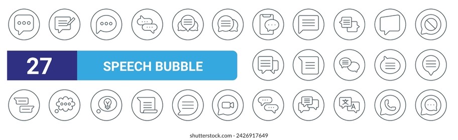 set of 27 outline web speech bubble icons such as chat bubble, chat bubble, chat think, vector thin line icons for web design, mobile app.