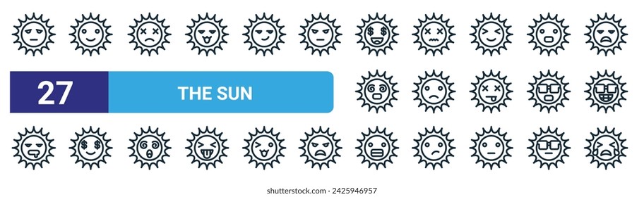 set of 27 outline web the sun icons such as sun, sun, vector thin line icons for web design, mobile app.