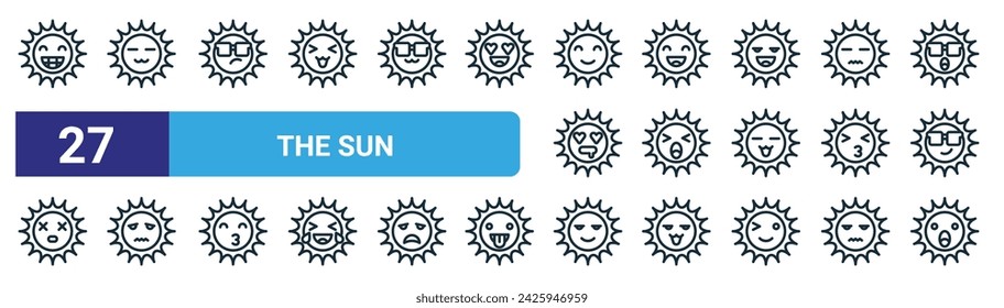 set of 27 outline web the sun icons such as sun, sun, vector thin line icons for web design, mobile app.