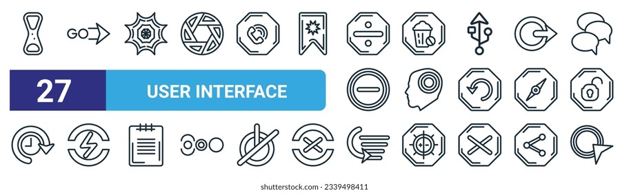 set of 27 outline web user interface icons such as nerd smile, gradient, crying smile, boring, auto focus, sceptic smile, recording conversation vector thin line icons for web design, mobile app.