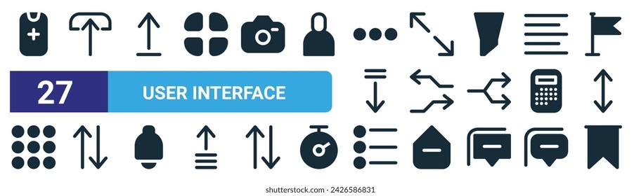 set of 27 outline web user interface icons such as phone, arrow button, arrow, arrow button, arrows, arrows, main menu, bookmark vector thin line icons for web design, mobile app.