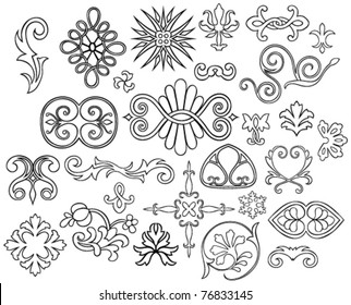 Set of 27 stylized outlined motifs and flourishes for your project. Vector Version.