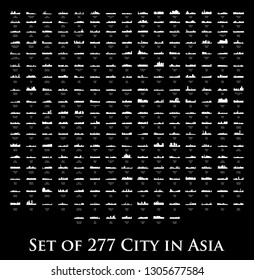 Set of 277 City Silhouette from Asia ( Phnom Penh, Beijing, China, Russia, Turkey, India, Moscow, Japan, Tokyo, Cairo, Egypt, Indonesia, Jakarta, Jerusalem, Pyongyang, North Korea, Seoul, Malaysia )
