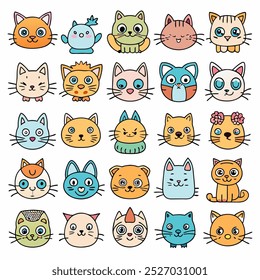 A set of 28 adorable hand-drawn cat illustrations. Each kitty has a unique personality and charm. Perfect for kids' designs, greeting cards, or social media posts.