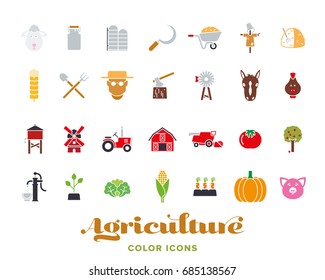 Set of 28 agriculture color icons