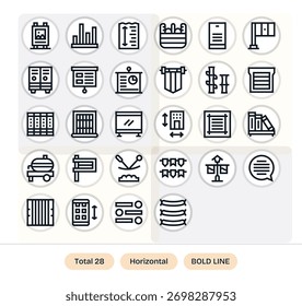 Conjunto de 28 íconos de Bold Line temáticos en torno al Horizontal, hechos a mano para una integración perfecta en App y Sitios web.