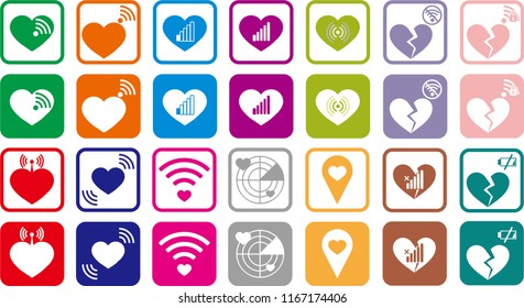 Set of 28 Colorful Shapes Outline and Filled Icons such as Love, Wifi, Signal, Low Batt, Heart, Broken Heart, Radar Like