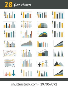 Set of 28 flat charts, diagrams for infographic. Vector. 