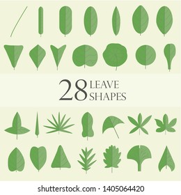 Set of 28 leaf icon set isolated.Collection of leaf icons for symbol, logo, sign, label and app. Flat icon concept. Vector illustration, flat leaves shape