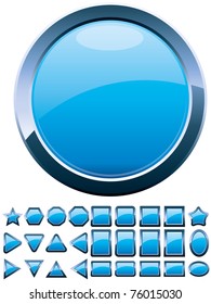 Set of 28 shiny blue glass buttons, glossy icons, web spheres, vector illustration