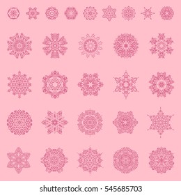 Set of 29 snowflakes, snowfall on a neutral background. Stock vector illustration falling snow.