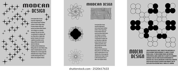 Conjunto de colección de póster de brutalismo 2d. Elemento gráfico moderno. Estética Y2k. Plantillas minimalistas con Formas geométricas en blanco y negro, estilo brutalista inspirado en gráficas, estética audaz