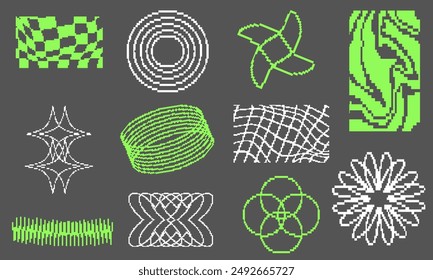 Set of 2d Brutalism Shapes for digital wallpaper design. Modern graphic element. Y2k aesthetic