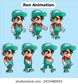 set of 2d character run animation vector illustration