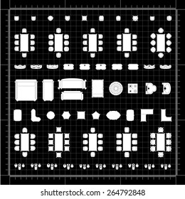 Set of 2d editable flat vector icons furniture for interior outline design on graphing engineering paper. Editable EPS10 vector illustration 