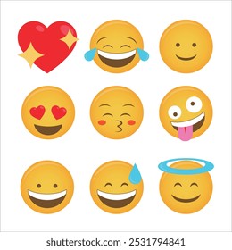 Conjunto de emojis 2d. emojis com humor diferente. Cuties Rostos amarelos para a comunicação em redes sociais. Desenho animado plano personagem vetor design ilustração isolada.