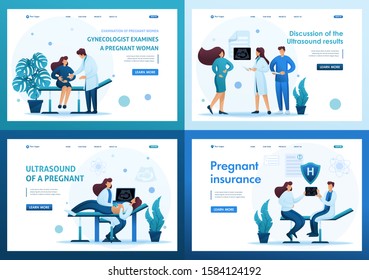 Set 2D Flat concepts Examination of pregnant women and management of pregnancy. For Landing page concepts and web design