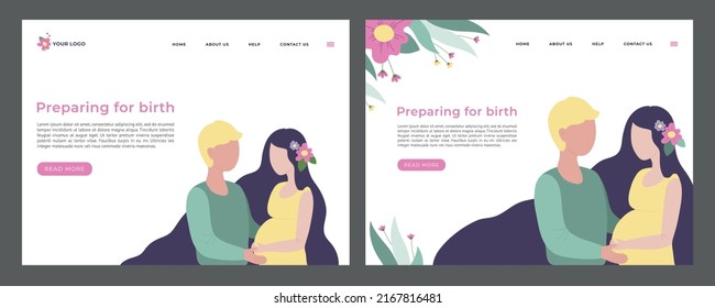 Set 2D Flat concepts Examination of pregnant women and management of pregnancy. For Landing page concepts and web design