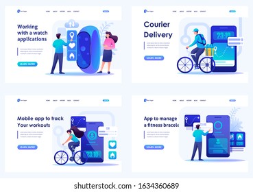 Set 2D Flat concepts Mobile apps for different groups of people and goals. For Landing page concepts and web design