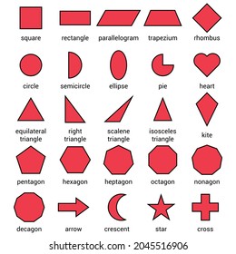 set of 2D shapes with their name vector illustration