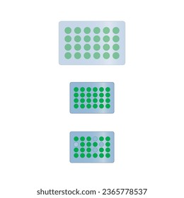 Set of 3 24 well microtray vector illustration. Microtiter tray, ELISA laboratory equipment simple green icon.