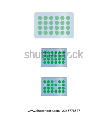 Set of 3 24 well microtray vector illustration. Microtiter tray, ELISA laboratory equipment simple green icon.