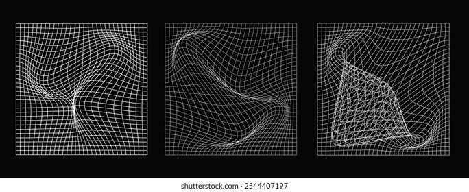 Set 3 3D wireframes, whiter and black
