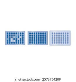 Set of 3 48 well microtray vector illustration. Microtiter tray, ELISA laboratory equipment simple icon