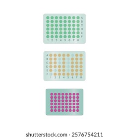 Set of 3 48 well microtray vector illustration. Microtiter tray, ELISA laboratory equipment simple icon