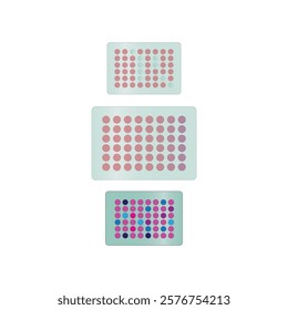 Set of 3 48 well microtray vector illustration. Microtiter tray, ELISA laboratory equipment simple icon