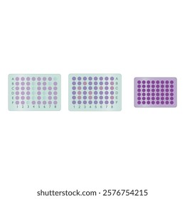 Set of 3 48 well microtray vector illustration. Microtiter tray, ELISA laboratory equipment simple icon