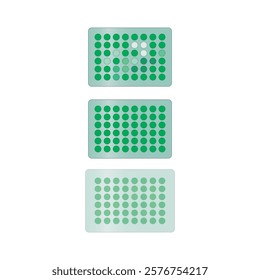 Set of 3 48 well microtray vector illustration. Microtiter tray, ELISA laboratory equipment simple icon