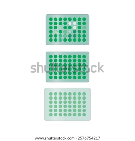 Set of 3 48 well microtray vector illustration. Microtiter tray, ELISA laboratory equipment simple icon