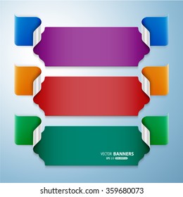 Set of 3 abstract 3d colorful banners with folded elements, easy to recolor