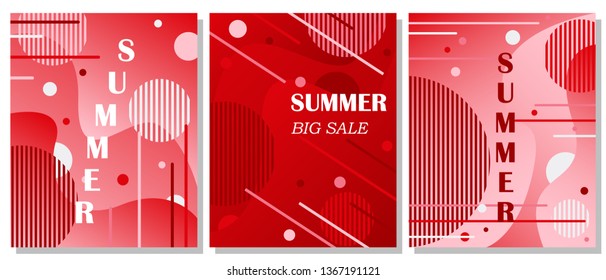 Set of 3 abstract backgrunds. Dynamic textured background design in 3D style. Fluid gradients. Summer poster for design.