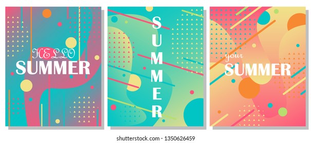 Set of 3 abstract backgrunds. Liquid color abstract background design. Fluid vector gradient design. Summer poster.