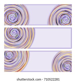 Set of 3 abstract banner templates with twist design of violet, orange, white, and red shades