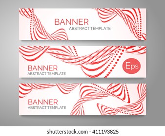 Set of 3 abstract banners. White template with abstract shiny wave. Vector banner.
