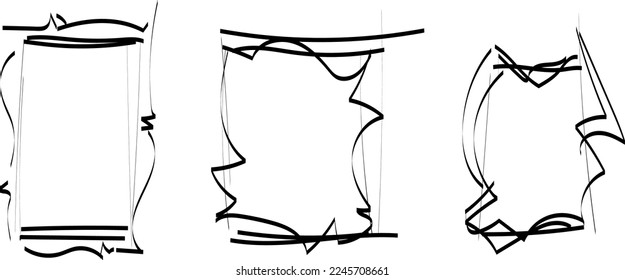 set of 3 abstract black lines frames