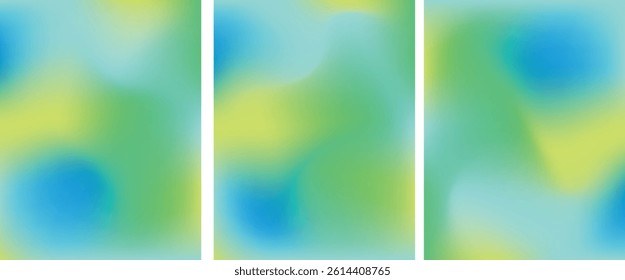 Set of 3 Abstract Blue and Green Gradient Background. Trio of Vibrant Gradient Textures: Blue, Green, Yellow Abstract Blurred Color Swatches: Blue, Green, Yellow (Set of 3). Modern Gradient Background