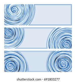 Set of 3 abstract colorful banner templates with twist design of blue shades