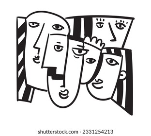 Set of 3 abstract face wall art. Captivating, surreal decor. Vintage-inspired female portraits for an elegant touch. vector illustrasi