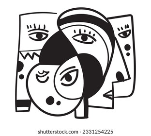 Set of 3 abstract face wall art. Captivating, surreal decor. Vintage-inspired female portraits for an elegant touch. vector illustrasi