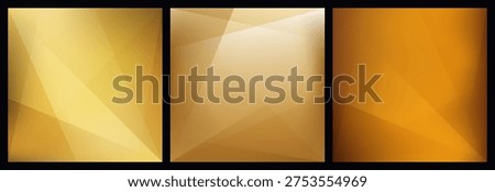 Set of 3 abstract golden gradient backgrounds in orange, yellow, brown colors. Minimal elegant square bg. Modern luxury soft gradient textures for social media posts, covers, premium digital design
