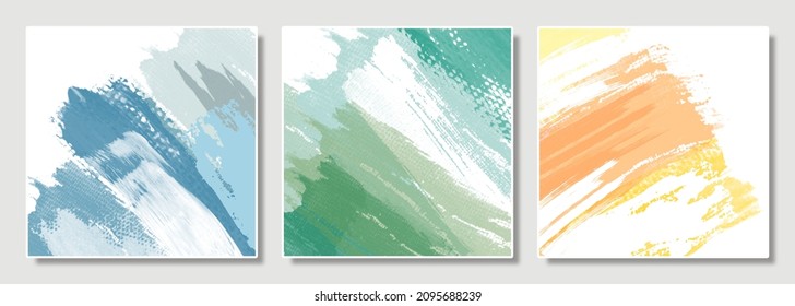 Set 3 abstract illustration vector EPS 10 print hand drawn painted colorful brush stroke shape contemporary minimal aesthetic mid century modern art design