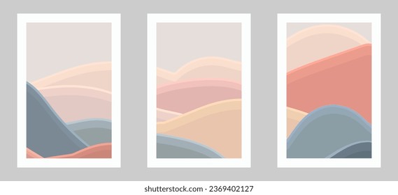 Set of 3 abstract landscape images for wall decoration, postcard or brochure design. Vector EPS10.
