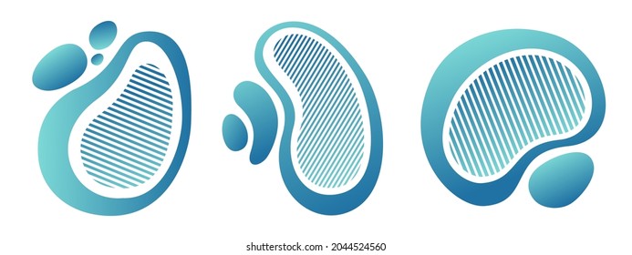 Set of 3 abstract liquid shapes. Dynamic gradient graphic elements. Banners with flowing liquid shapes, dynamical forms. Turquoise  color. Template for poster, logo, cover. Vector illustration.